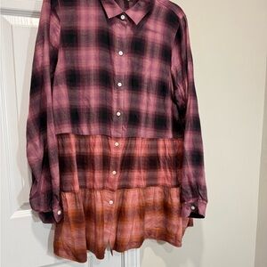 J. Jill Women's Ombré Plaid Tunic Flannel Tiered Fall Boho Size Large